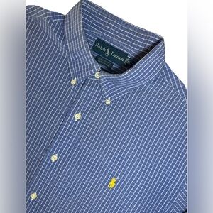Ralph Lauren Men's XL Shirt Long Sleeve Custom Fit Blue Checked Cotton Pony